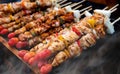 Skewer grilled barbecues arranging for sale.