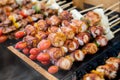 Skewer grilled barbecues arranging for sale.