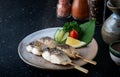 Skewer grilled saba fish with salt.