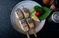 Skewer grilled saba fish with salt.