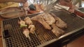 Skewer on process in indonesian restaurant