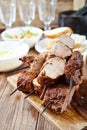 Skewered meat or shish kebabs of pork in marinade Royalty Free Stock Photo
