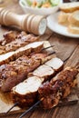 Skewered meat or shish kebabs of pork in marinade Royalty Free Stock Photo