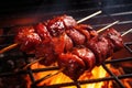 skewering sausages on a barbecue stick