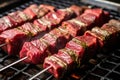 skewering slices of porterhouse steak for kabobs