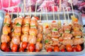 Skewers on a Stainless Steel Tray