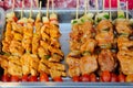 Skewers on a Stainless Steel Tray