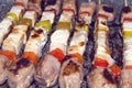 Skewers with chicken meat and beef Royalty Free Stock Photo