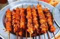 Skewers fried meat on a grill Mai Chau, Hoa Binh, Vietnam