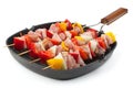 Skewers in grill pan