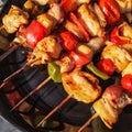 Skewers with grilled meat and vegetables Royalty Free Stock Photo