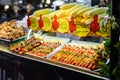 Skewers of grilled vegetables and meat in night market, thailand Royalty Free Stock Photo