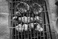 Skewers of meat and sausages cooked with the electric grill Italy, Europe Royalty Free Stock Photo