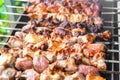 Skewers of pork. Fried pork meat cooked over burning coals Royalty Free Stock Photo