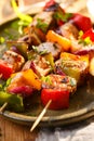Skewers of salmon and vegetables Royalty Free Stock Photo