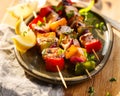 Skewers of salmon and vegetables Royalty Free Stock Photo