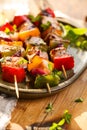 Skewers of salmon and vegetables Royalty Free Stock Photo