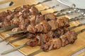 Skewers on skewers close-up, fried meat