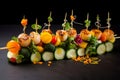 Skewers vegetables grill scallops. Generate Ai