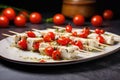 skewers with white fish pieces and cherry tomatoes on them Royalty Free Stock Photo