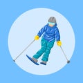 Ski athlete extreme winter snow sport player colorful vector in dynamic pose Royalty Free Stock Photo
