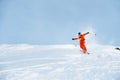 Ski athlete in a fresh snow powder rushes down the snow slope Royalty Free Stock Photo