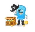 Ski board pirate with treasure mascot. cartoon vector