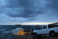 Ski Boat ready for surf launch at Sodwana Bay Royalty Free Stock Photo