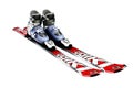 Ski boots with skis isolated on a white background