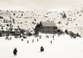 Ski center on Mainalo mountain in Greece. Vintage look photo