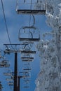 Ski chair lift with skiers. Ski resort in , navacerrada,spain