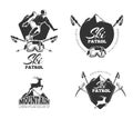 Ski club, mountain patrol vector emblems, labels, badges, logos set