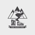 Ski club and snowboarding resort logo, emblem, label or badges element with skier and mountain