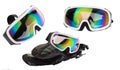 ski equipment goggles with gloves isolated on white clipping path Royalty Free Stock Photo