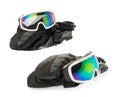 ski equipment goggles with gloves isolated on white clipping path Royalty Free Stock Photo