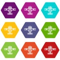 Ski equipped airplane icon set color hexahedron Royalty Free Stock Photo