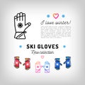 Ski gloves thin line icons, winter sports mittens, sport flyer Royalty Free Stock Photo