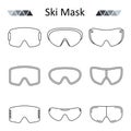 Ski goggles outline set vector icon.