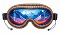 Ski Goggles Reflecting Snowy Mountain Scene With Blue Sky Royalty Free Stock Photo
