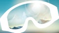 Ski Goggles Reflecting the Winter Mountains on Blurred Background - Vector Illustration