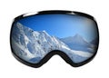 Ski goggles with reflection of mountains isolated on white Royalty Free Stock Photo