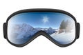 Ski goggles with reflection of mountains Royalty Free Stock Photo