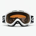 Ski goggles with a white plastic frame and amber-tinted lenses. The design includes Royalty Free Stock Photo