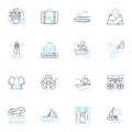 Ski holiday linear icons set. Snow, Alpine, Powder, Mountain, Resort, Slopes, Piste line vector and concept signs