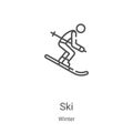 ski icon vector from winter collection. Thin line ski outline icon vector illustration. Linear symbol for use on web and mobile Royalty Free Stock Photo