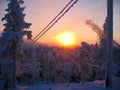 Ski jump tower in a sunset