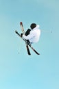 Ski jumper with crossed skis Royalty Free Stock Photo