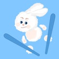 Ski jumping vector illustration. Cute fluffy bunny Royalty Free Stock Photo