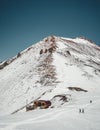 Ski lift in Almaty mountains. Shymbulak Ski Resort Hotel now-capped Tian Shan in Almaty city, Kazakhstan, Central Asia.