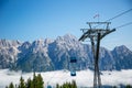 Ski lift or cable way summer season morning fog in the Austrian Alps - Salzburg, Leogang